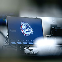 Computer screen with Gonzaga Bulldog mascot.