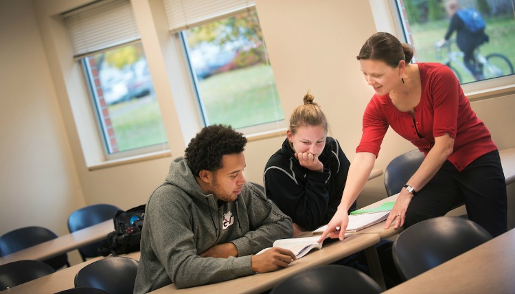 Professor teaching two students.
