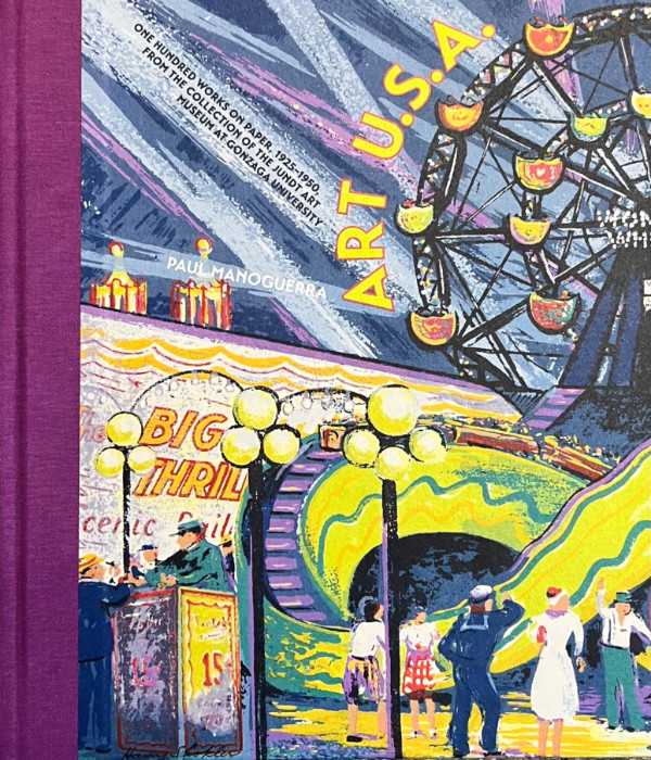 Art U.S.A., by Paul Manoguerra book cover which includes an illustration  of a carnival scene with a roller coaster, ticket booth and ferris wheel.