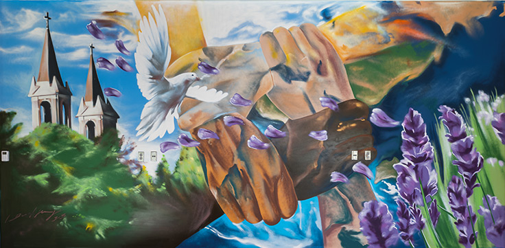 Painted mural with images representing Gonzaga