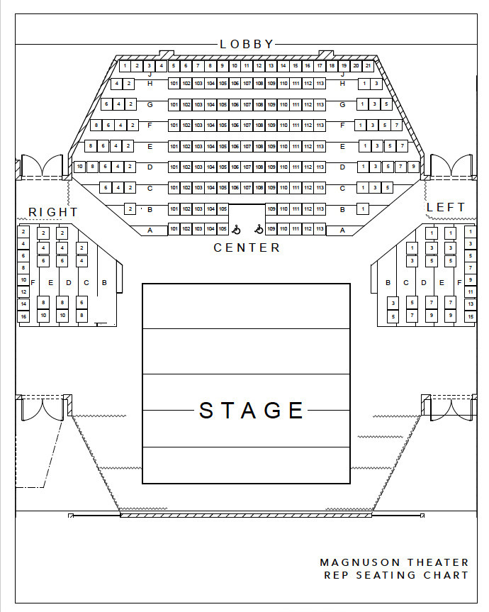 Seating map of the Magnuson Theatre at Gonzaga University