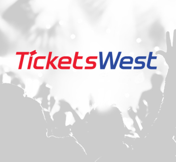TicketsWest Logo on Greyscale Crowd Background 