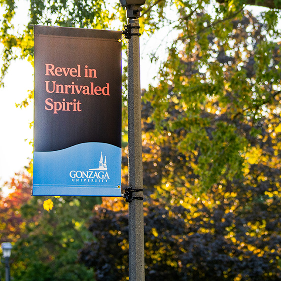 A pole banner on Gonzaga's campus.