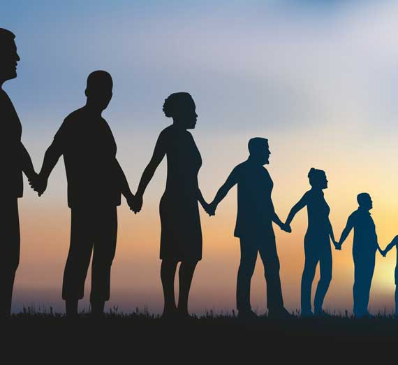 Illustration of people holding hands in solidarity.