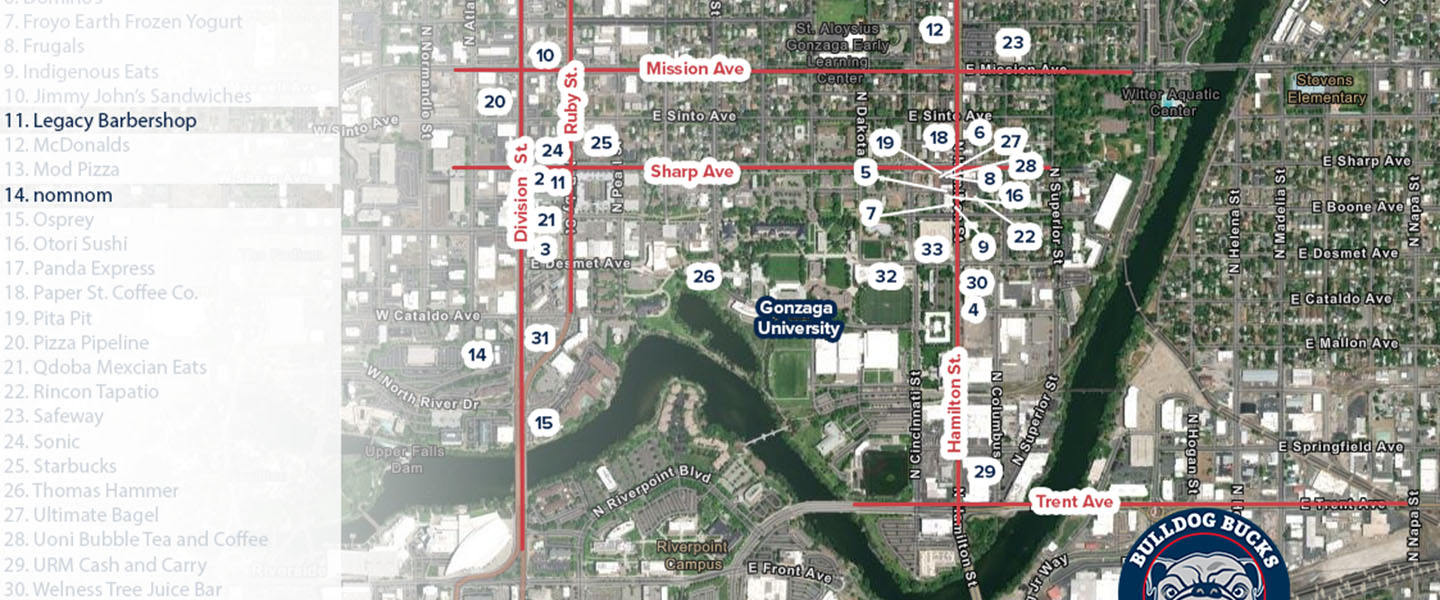 Bulldog Bucks Non-food Essential Vendors Map