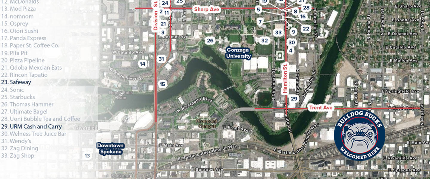 Map of gonzaga neighborhood highlighting grocery stores.