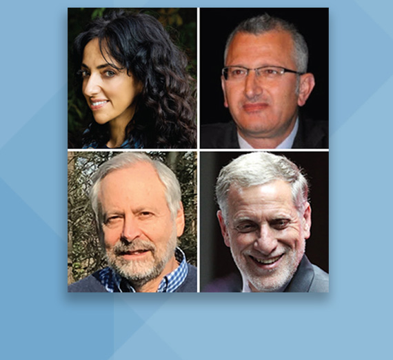 Photo collage of Huwaida Arraf, Amal Jamal, Ian Lustick, Joel Migdal