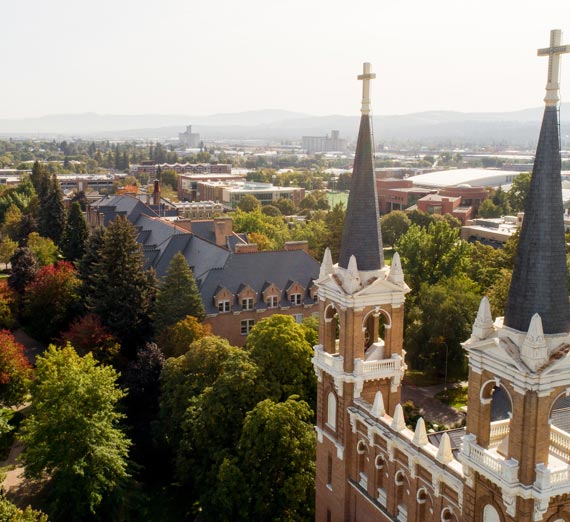 Aerial view of St. Al's and the Spokane River