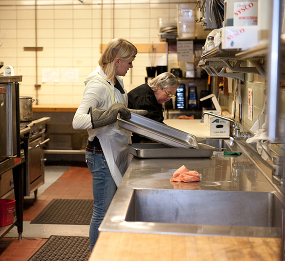 Students prepare food for the Campus Kitchens program in Cataldo.