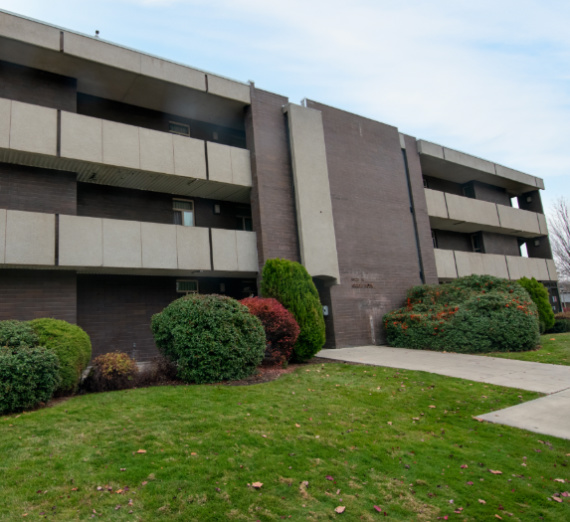 The front facing perspective of the Chardin on-campus dorm.