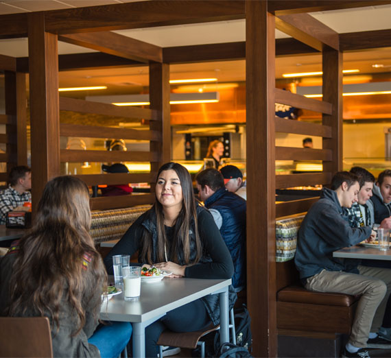 students eating in dining hall 