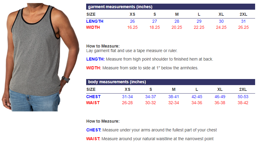 Size chart for tank top