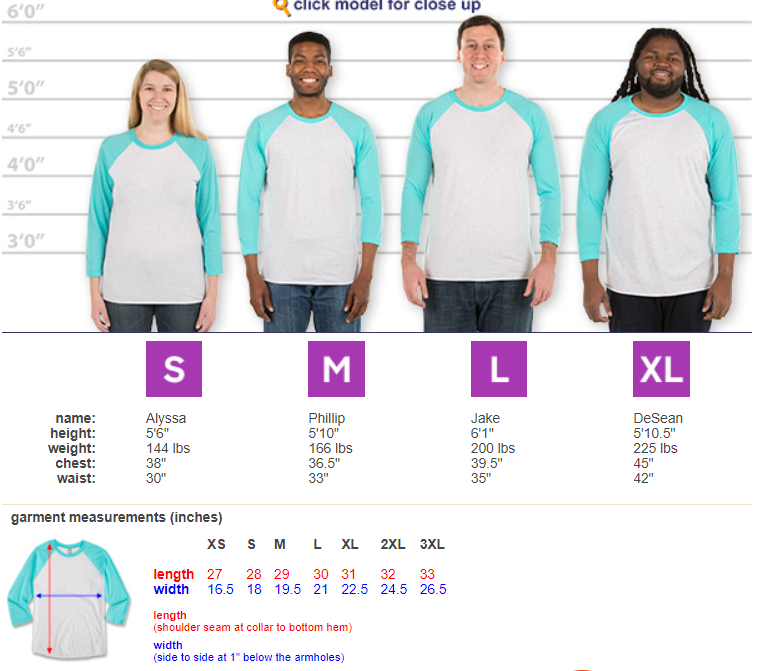 Long lseeve Size Chart