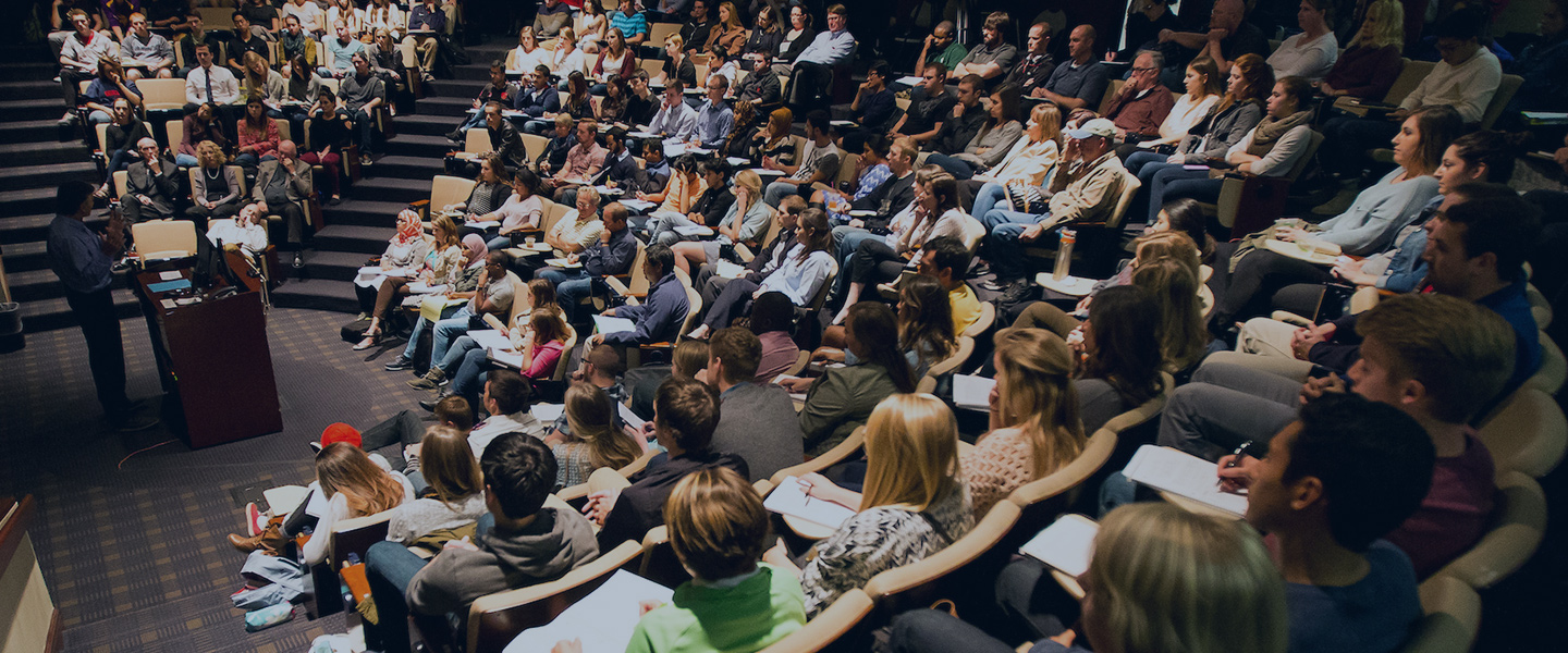 Students attend the Aram Lecture in Wolff Auditorium