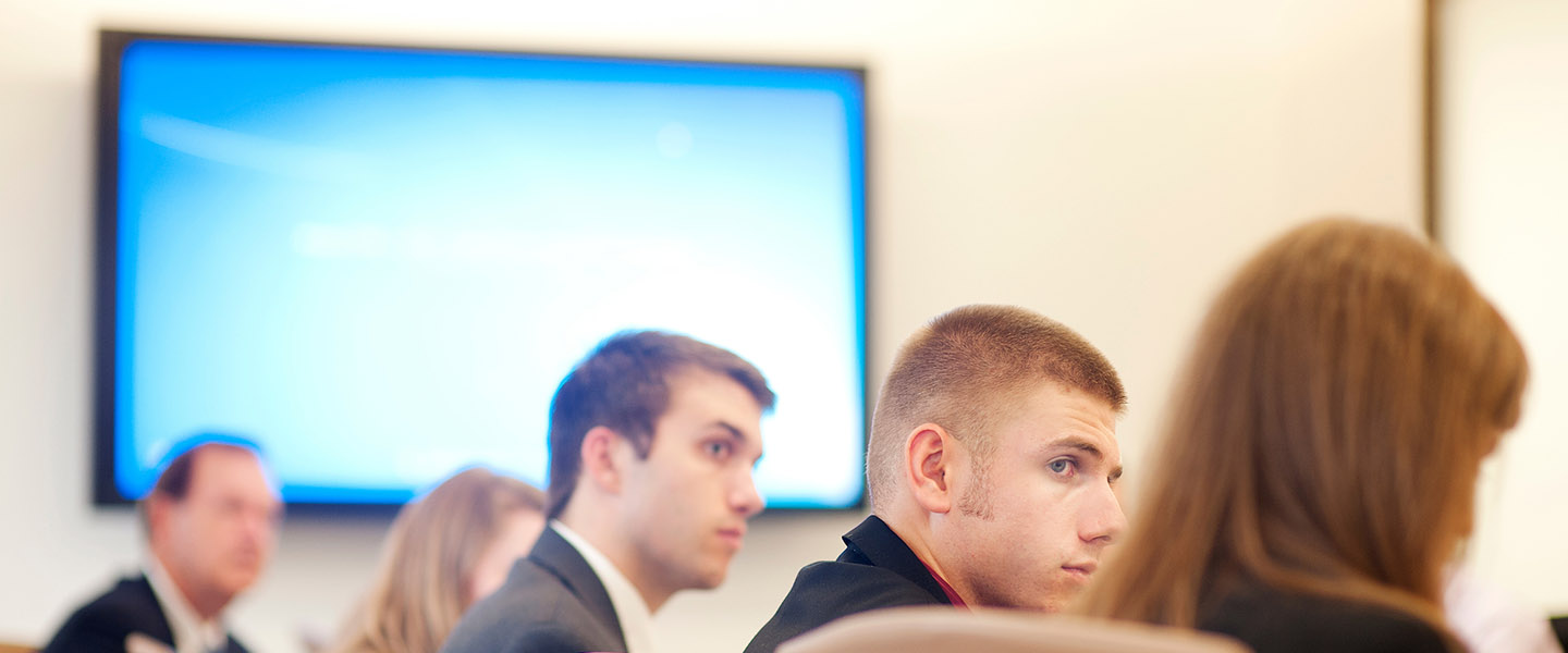Group gathered at the Gonzaga Finance Lab