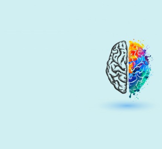 colorful graphic of a brain on a blue background