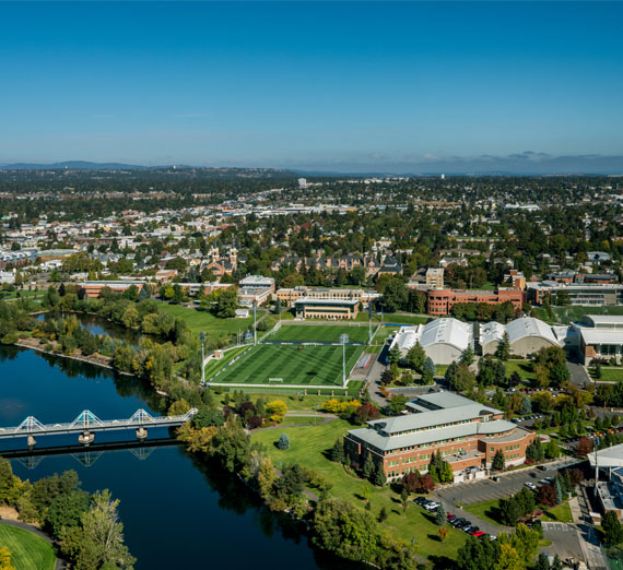drone view of campus 