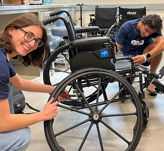Students assembling a manual wheelchair