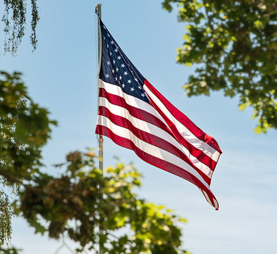 An American flag on Gonzaga's campus