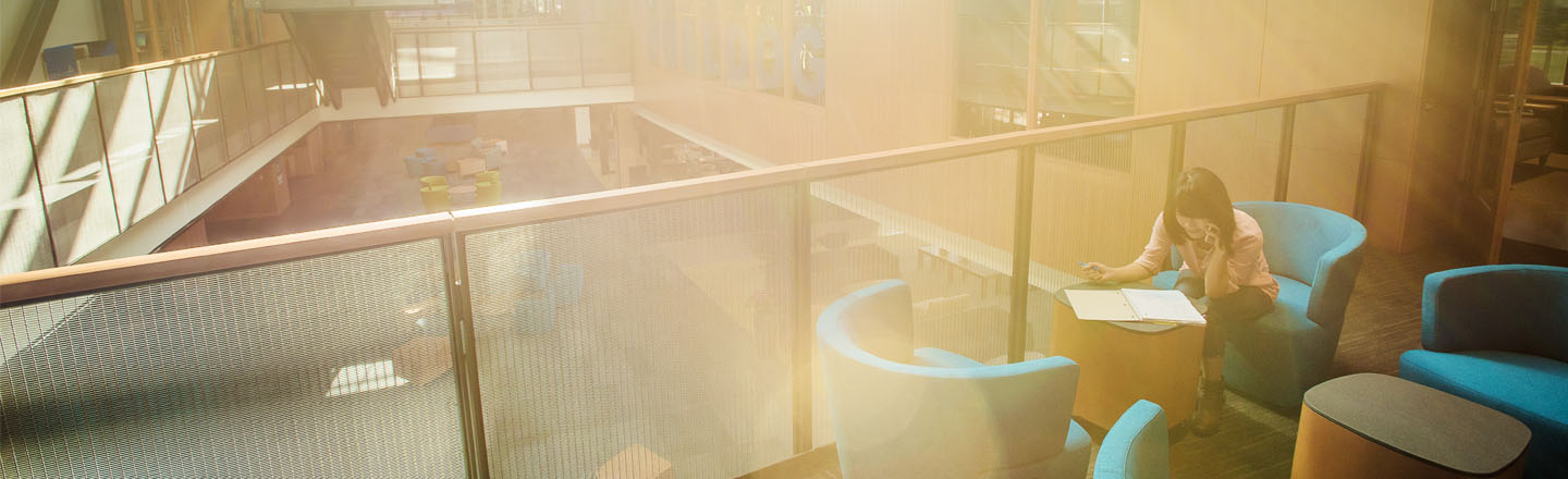 Student studying inside Hemmingson 