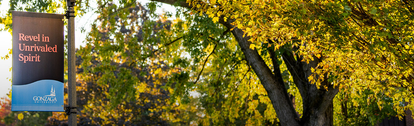 A pole banner on Gonzaga's campus.