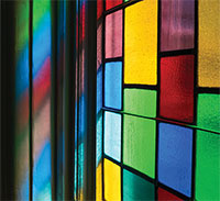 Stained glass window in Martin Luther King Jr.'s church in Montgomery, Alabama