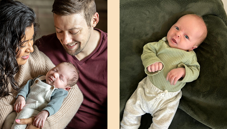 Maira (Rodriguez) Richardson and Alexander Richardson with their son, Marlowe on the left and Denise (Wilkerson) Rawson and Mark Rawson's daughter, Everly.