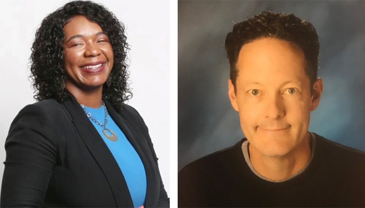 woman of color in suit and headshot of man