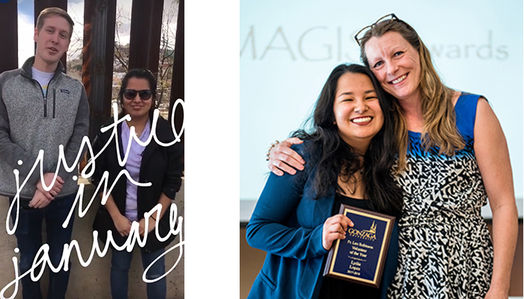 two separate images of latina with others