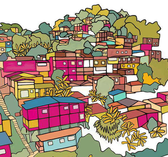 illustration of colorful colombian village