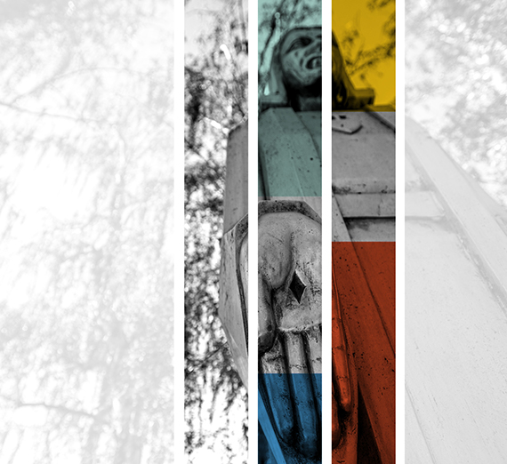 colorful treatment on statue of Jesus