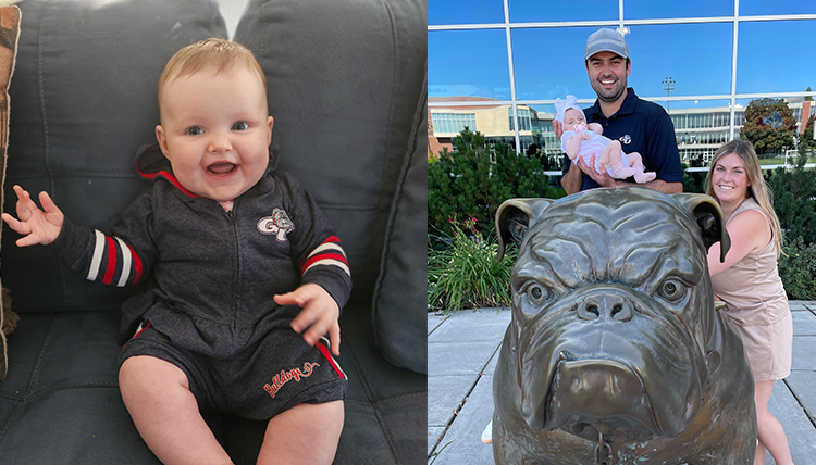 ‘16 Olivia (Miess) and ’16 Bryan Beaty have a daughter, Penelope Kathleen and  ’17 Bridget (Brady) and ’17 Patrick O’Rourke have a daughter, Rosie.