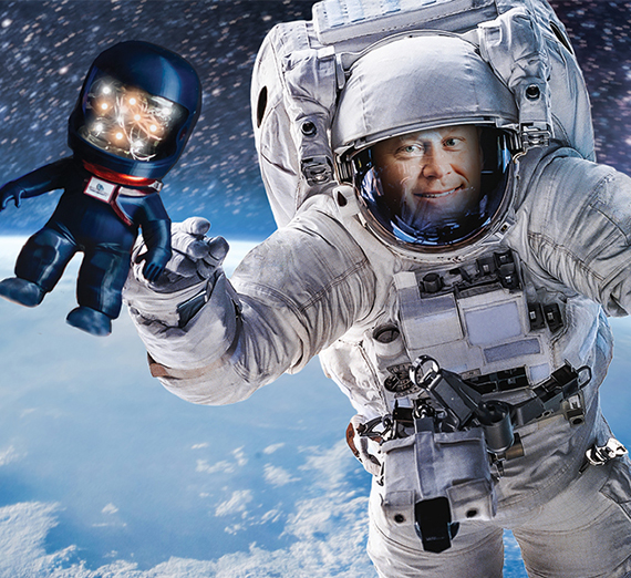 Gonzaga Alum, Richard Koelsch as an astronaut in space.