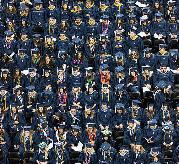 A scene from the undergraduate commencement ceremony on May 12 at the Spokane Arena. (GU photo)