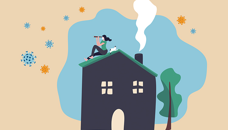 illustration of person on rooftop with telescope