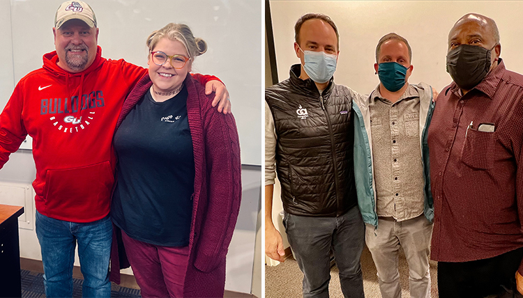 two separate photos of guest speakers