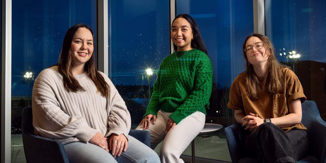 Future teachers (L-R) Meredith Rupe, Max Reyes, Erika Lorenz, sitting together.