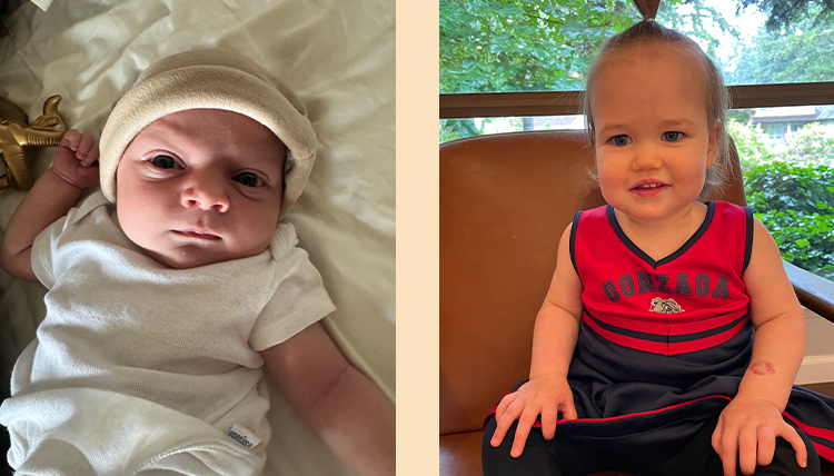 Side by side photos of two babies.
