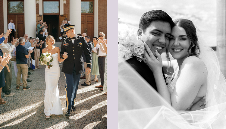 Two photos of two different couples getting married.