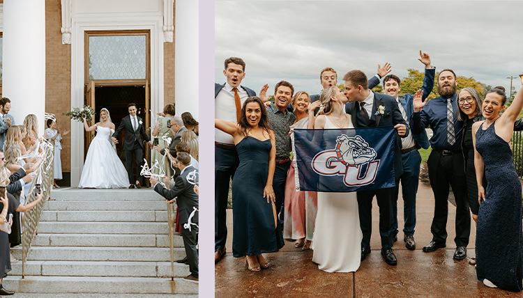 Two photos of different weddings.