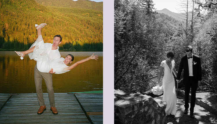 Two photos of people getting married.