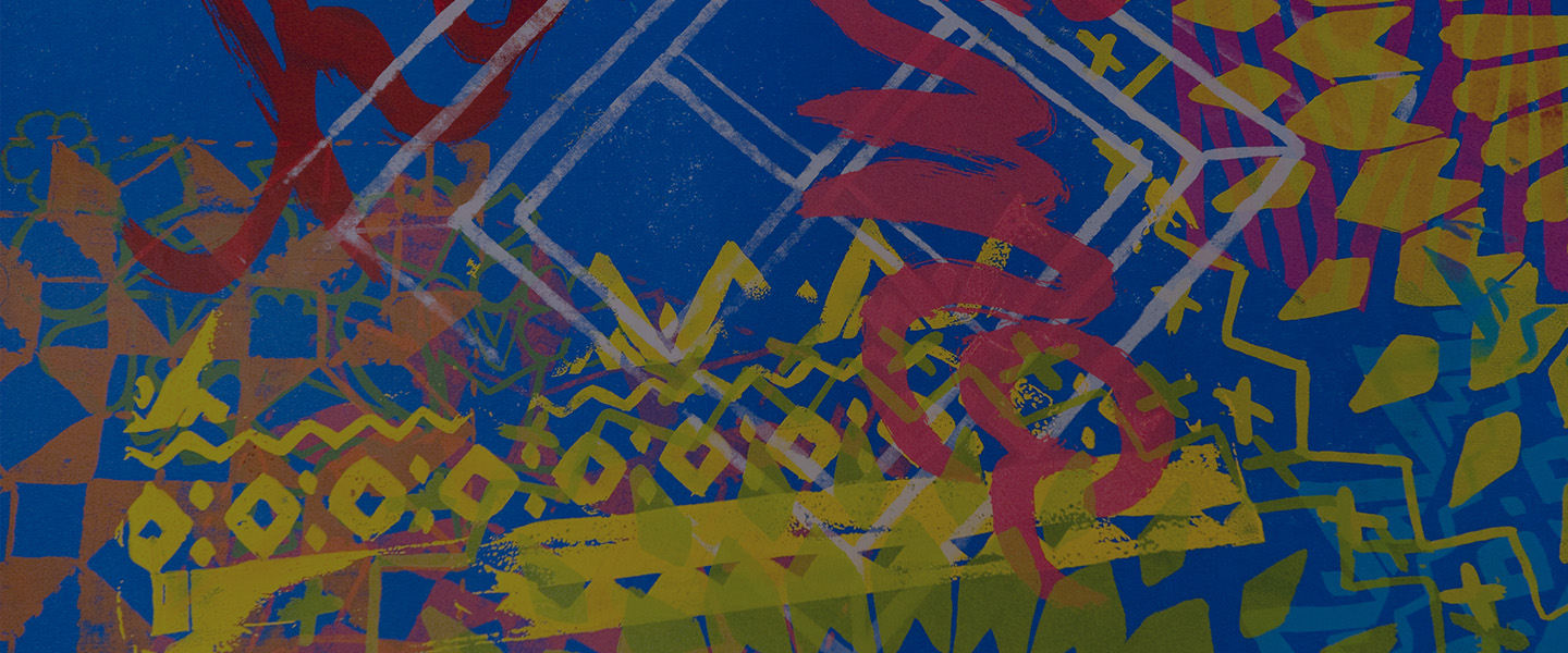 Blue, yellow and red colorful art print. 