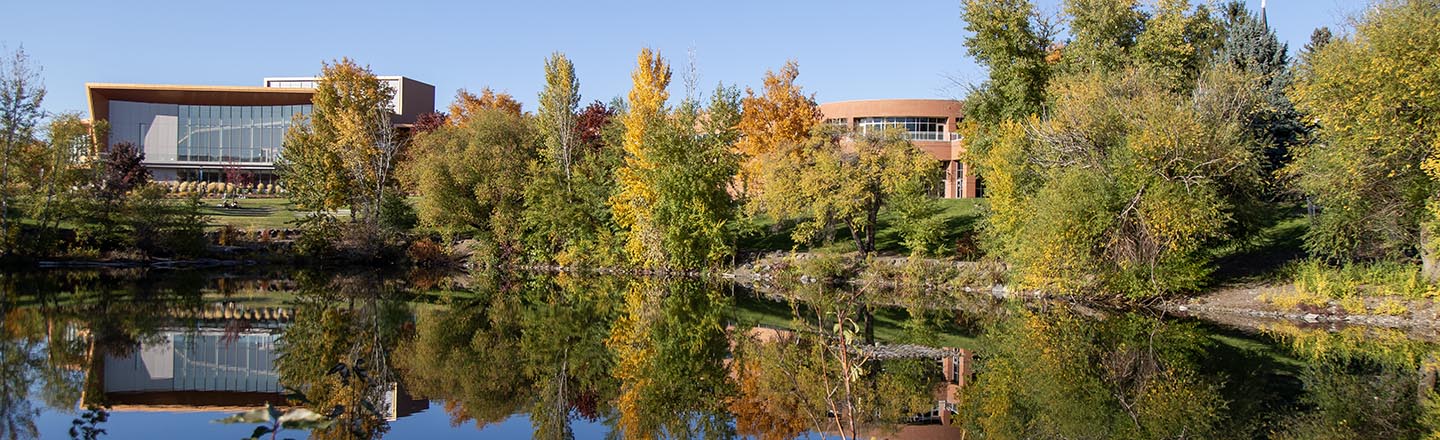View of Gonzaga's Jepson building across lake Arthur