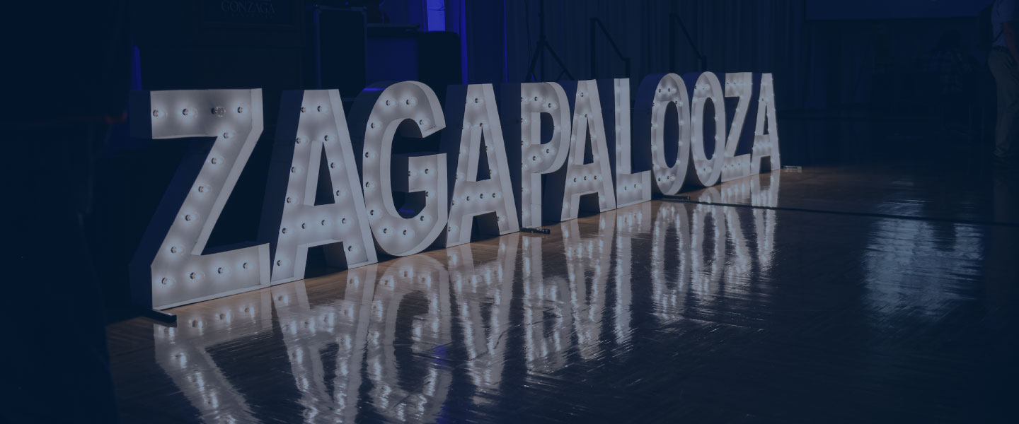 luminating large letters spell out "GONZAGA"